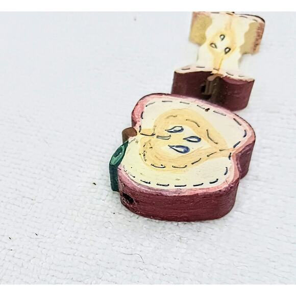 Vintage 2 Apple Shaped Wooden Beads Red Jewelry Making Crafts Loose Art Supply - Picture 2 of 13